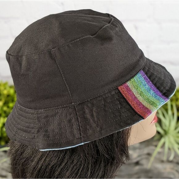 Rainbow Reversable Denim/Black Bucket Hat - Picture 3 of 11